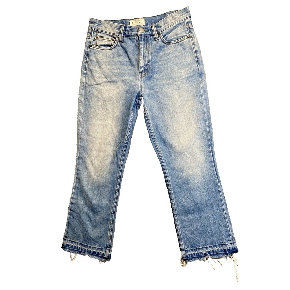Free People Crop Jeans Size 26 Straight‎ Distressed Relaxed Stretch Boho Grunge